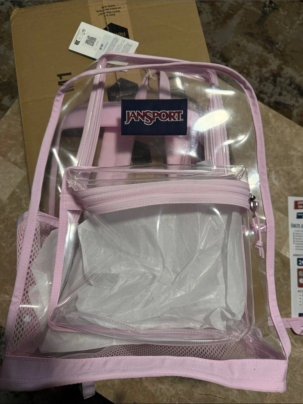 Jansport Clear Pink Transparent Backpack with Front Pouch